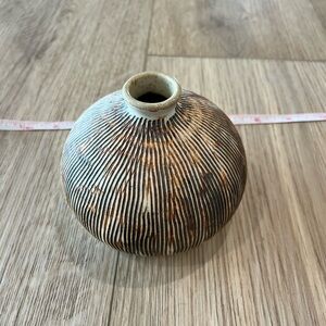 Hand Thrown Pottery Vase - Brown and Cream Signed KS